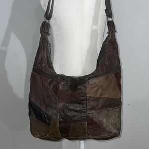 Vintage 90s Brown Patchwork Leather Hobo Bag